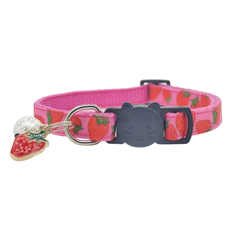 Best-Selling Nylon Cat Collar with Bell and Fruit Pendant Anti-Suffocation Buckle Wholesale