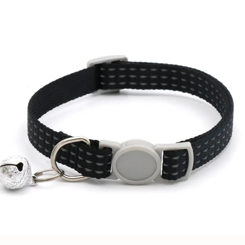 Reflective Breakaway Cat Collars Bells Adjustable Nylon Cotton Padded Striped Collars for Small Cats/Dogs 5 Bright Colors