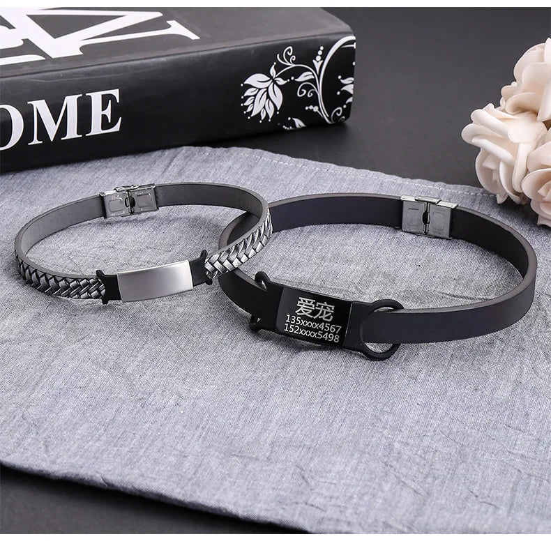 Pet Supplies Silicone Stainless Steel Metal Anti slip Laser ID Number Plate Titanium Steel Collar cat Tag Dog Tag