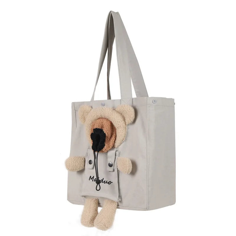 Pet Supplies Cute Pet Carrier Tote Bag Breathable Cat Portable Canvas Backpack Outdoor Use  Exposed Diagonal Cross Bag