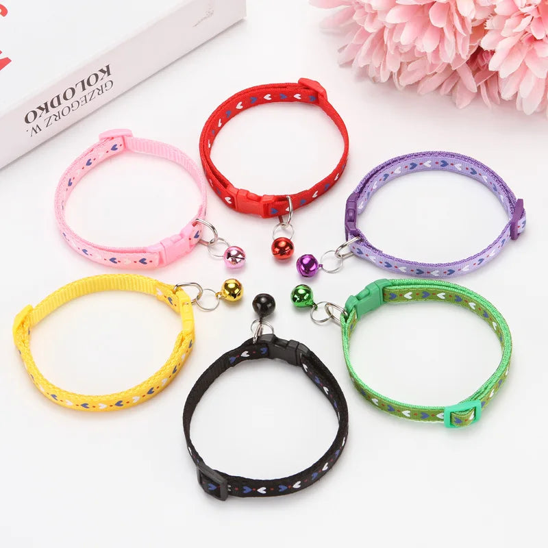 Cat Dog Outdoor Walking Accessories Three-Color Love Printed Patch Pet Collar Bell Cartoon Made Polyester Pet Outdoor