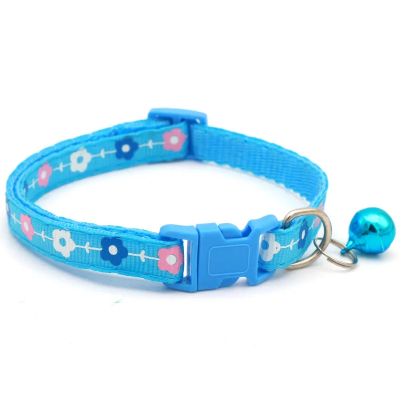 Flower Vine Pattern Cat Dog Outdoor Walking Three-Color Love Printed Patch Pet Collar Bell Cartoon Made Polyester Pet Outdoor