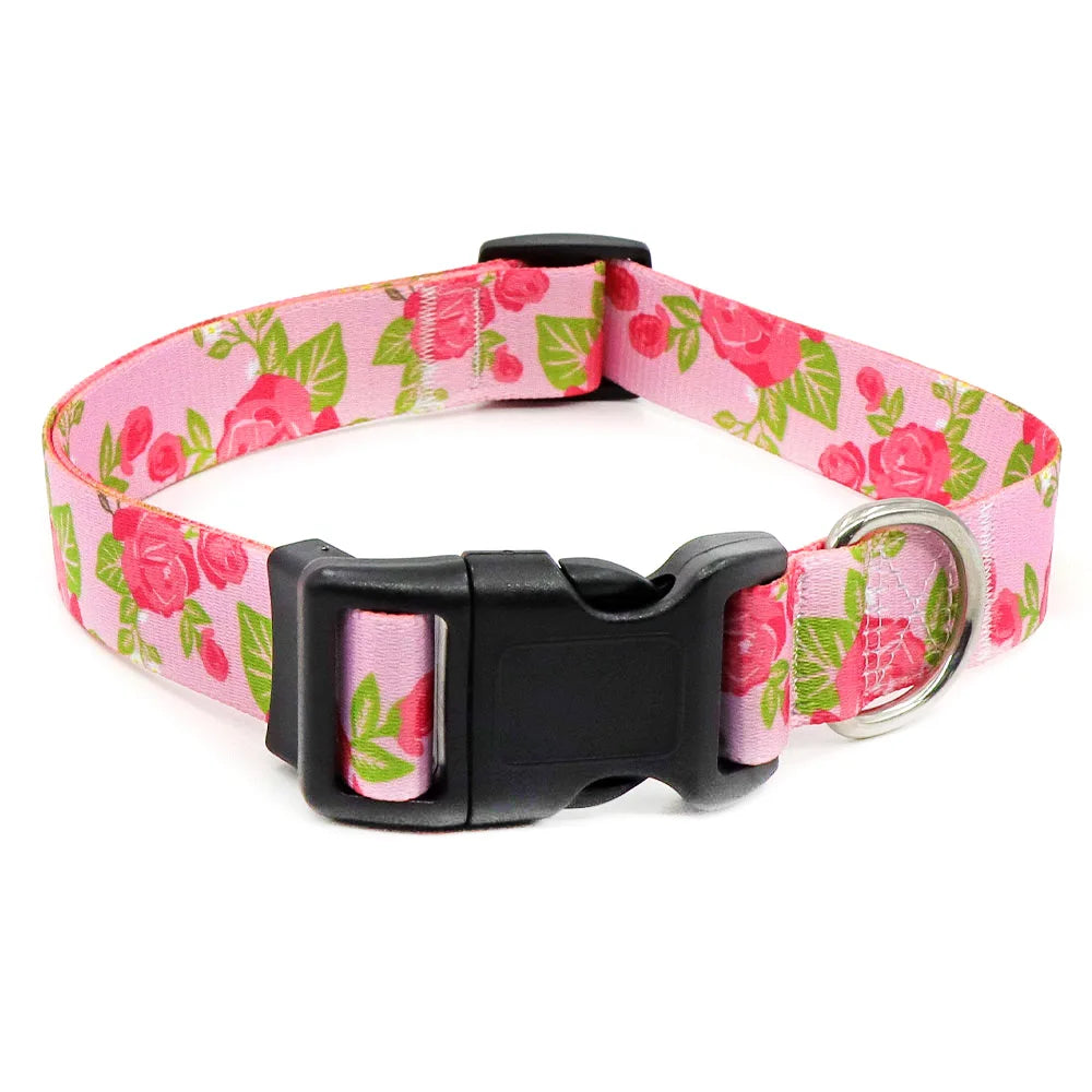 Digitally Printed Bohemian Ethnic Style Modern Striped Adjustable Fabric Canvas Dog Collar with Buckle Closure