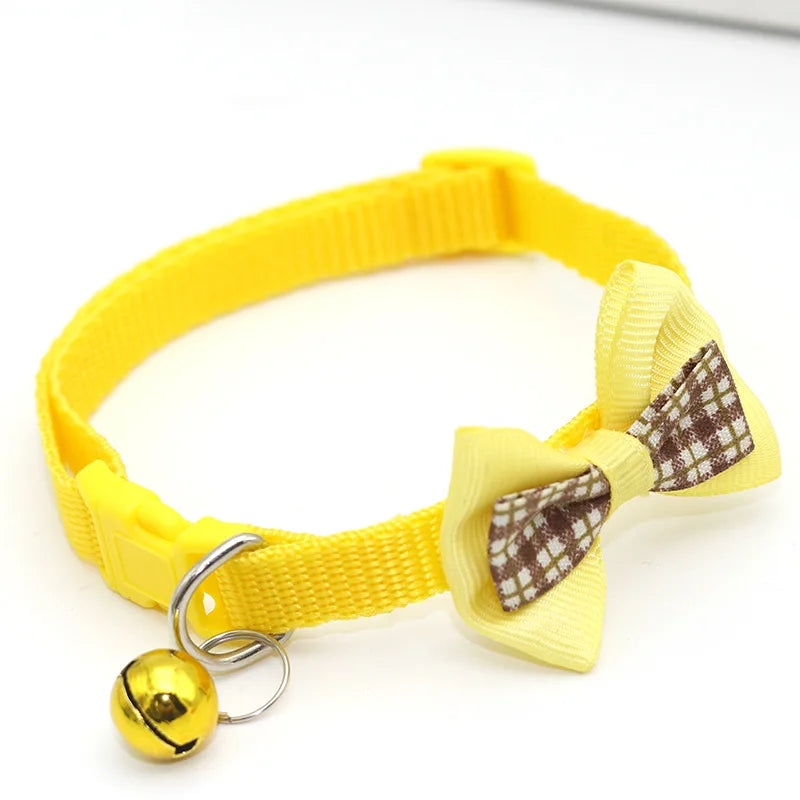 Adjustable Bowknot Pet Collar Polyester Buckle Closure with Bell Solid Color for Cats Small Pets