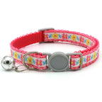Modern Floral Embroidery Pattern Cat Collar with Break-Away Safety Buckle Quick Release Small Bell-Adjustable Nylon