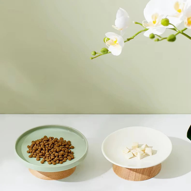 Ceramic High Low Foot Anti Rollover cat Food Freeze-drying Comfortable Cervical Spine Pet Convenient Dining Plate Puppy Bowl