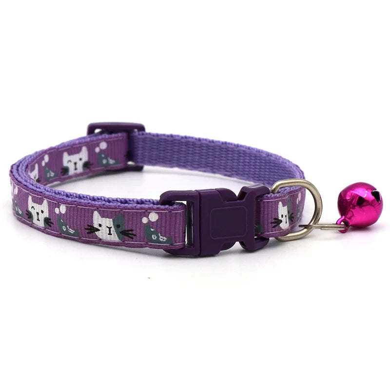 Applique Small Fish Gray and White Cat Head Dog Cat Collar Solid Color Nylon Cute Bell Buckle Print Design Classic Style