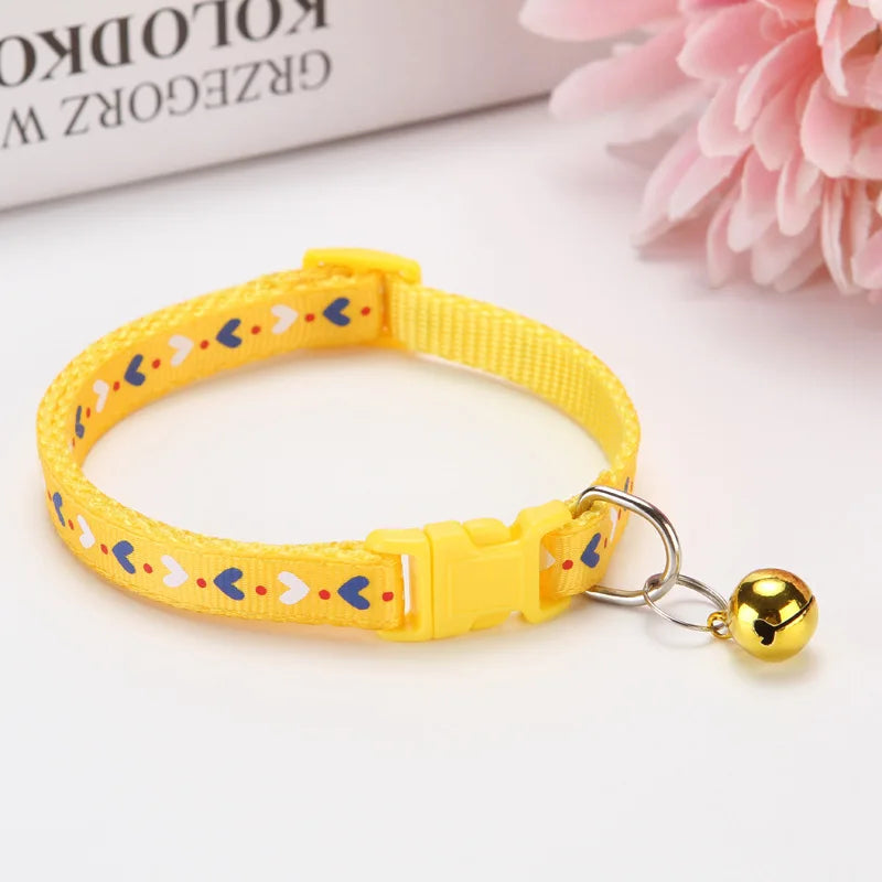 Cat Dog Outdoor Walking Accessories Three-Color Love Printed Patch Pet Collar Bell Cartoon Made Polyester Pet Outdoor
