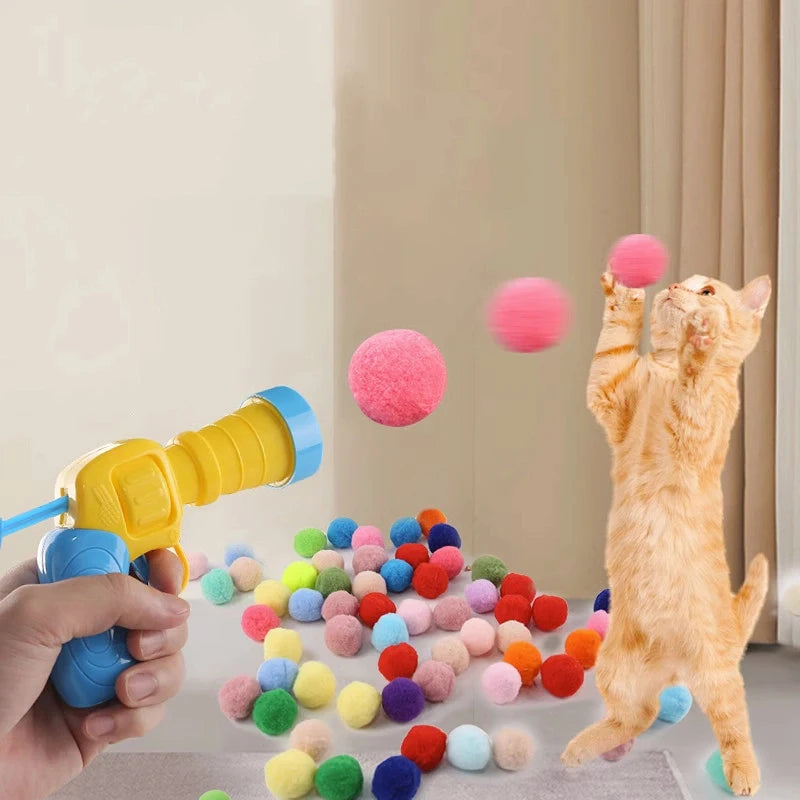 Interactive Plastic Cat Ball Launcher Gun Toy New Pet Supplies Self Fun Toys Interactive Colorful High Elasticity Wool Ball