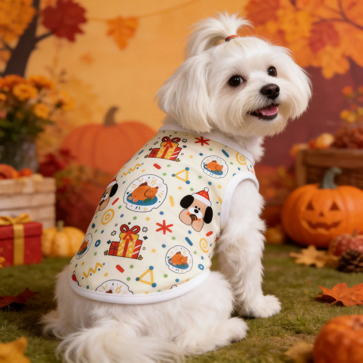 Small dog pet clothing Teddy bear dog summer vest Thanksgiving multi-color anti-shedding pet clothes