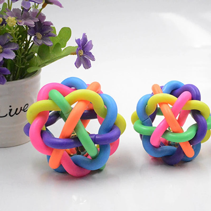 Colorful Woven Ball Within Bell Bite-resistant Pet Toy Dog Cat Rainbow Pet Dog Woven Bell Ball Bite Resistant Toy Rubber
