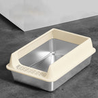 Metal Easy Clean High Sided Stainless Steel Cat Semi Enclosed Extra Large Size Anti Splash Take Out Cat Toilet Thickened
