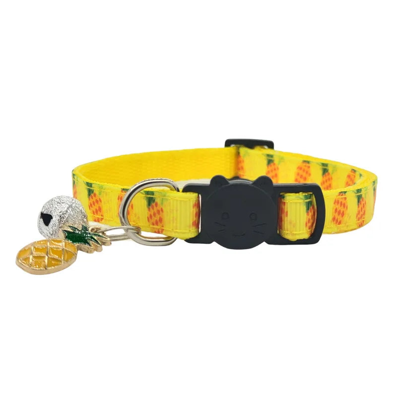 Best-Selling Nylon Cat Collar with Bell and Fruit Pendant Anti-Suffocation Buckle Wholesale