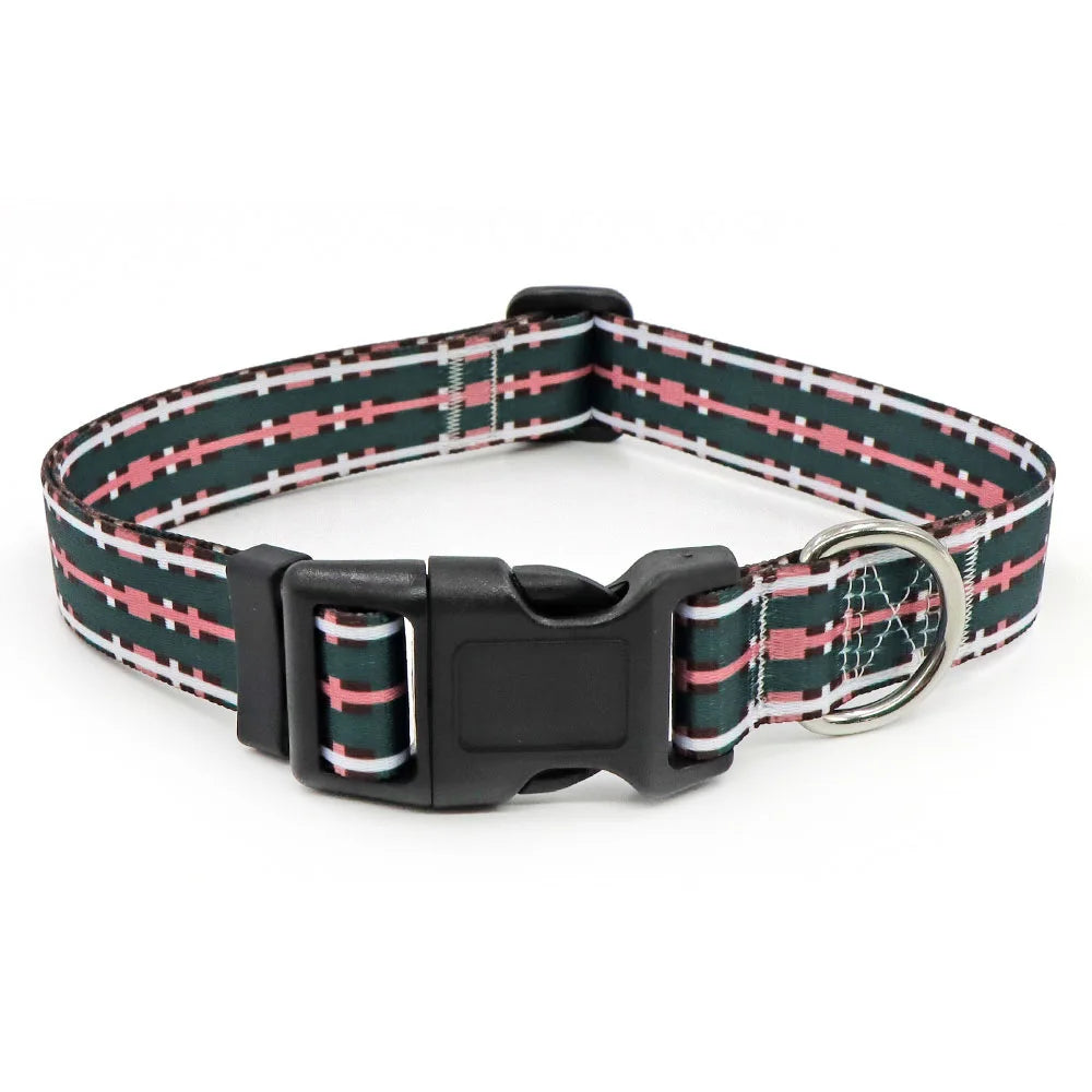 Digitally Printed Bohemian Ethnic Style Modern Striped Adjustable Fabric Canvas Dog Collar with Buckle Closure