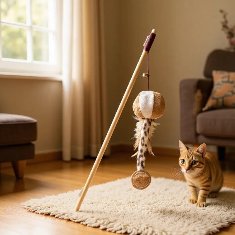 Colorful Cat Teaser Toys Set Sisal Rope Wooden Linen Cat Toy New Pet Cat Supplies Handmade Feather Bell Wooden Pole