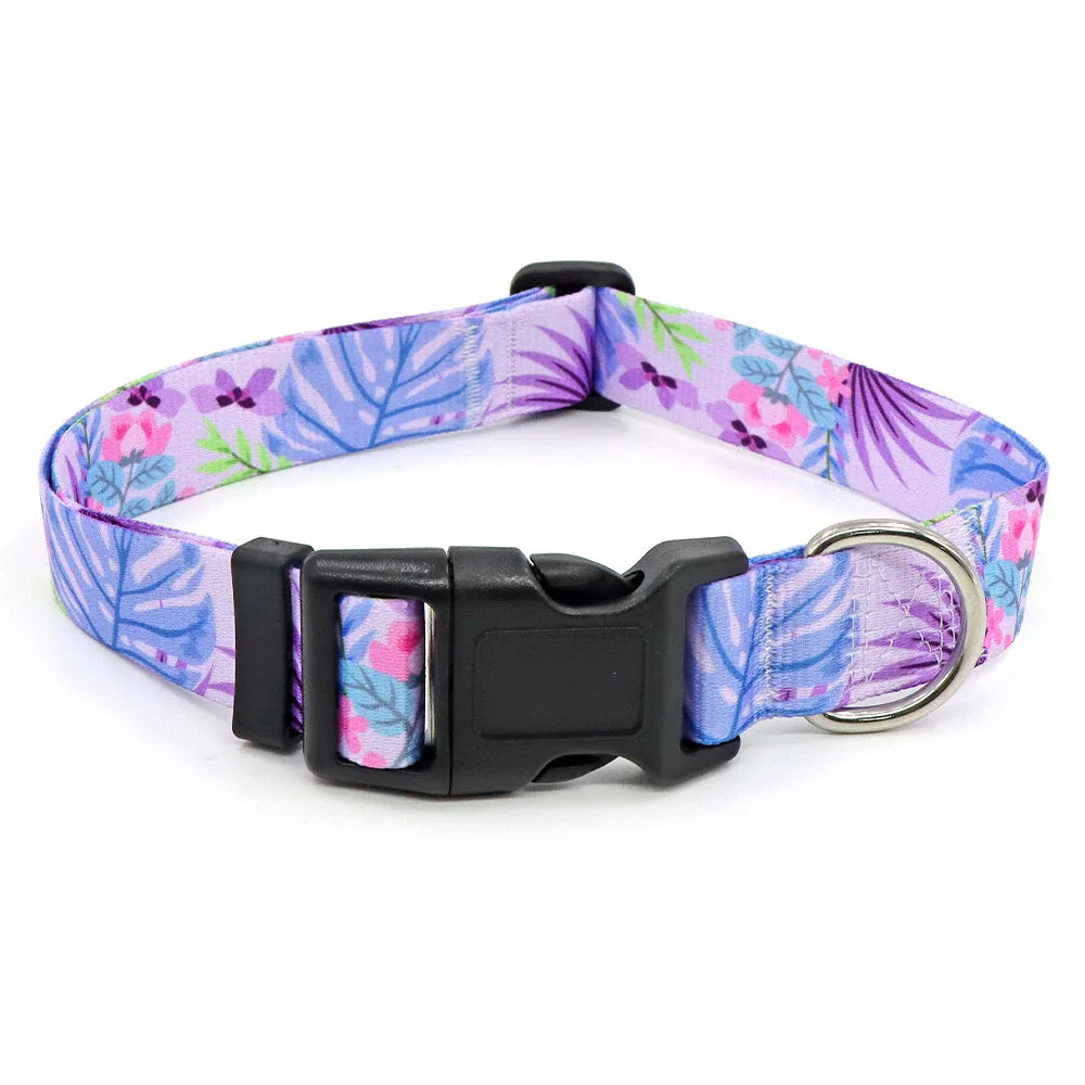 Digitally Printed Bohemian Ethnic Style Modern Striped Adjustable Fabric Canvas Dog Collar with Buckle Closure